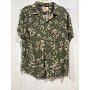 C&C California Mens M Hawaiian Shirt Olive Green Tropical Floral Camp Collar
